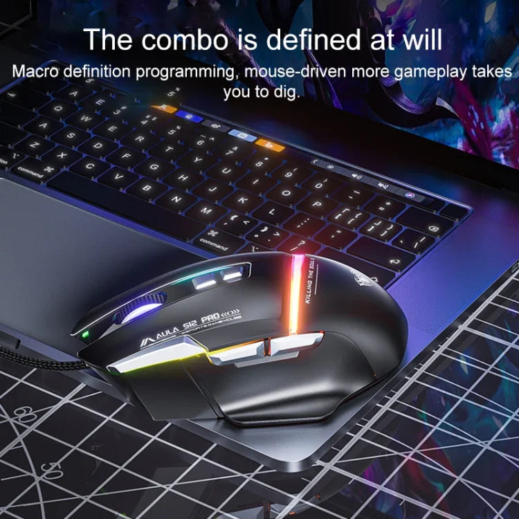 AULA S12 Pro 12800DPI Kabelgebundene RGB Gaming-Maus