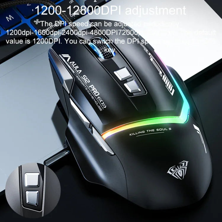 AULA S12 Pro 12800DPI Kabelgebundene RGB Gaming-Maus