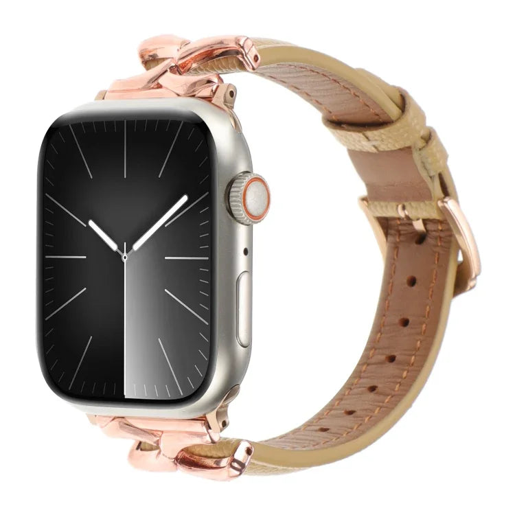 X-förmiges Armband aus echtem Leder, passend für Apple Watch 46 mm / 49 mm / 45 mm / 44 mm und 42 mm / 41 mm / 40 mm / 38 mm