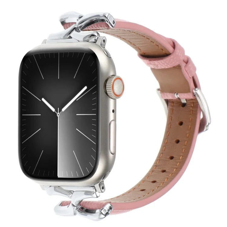 X-förmiges Armband aus echtem Leder mit Punktmuster, passend für Apple Watch 46 mm / 49 mm / 45 mm / 44 mm und 42 mm / 41 mm / 40 mm / 38 mm