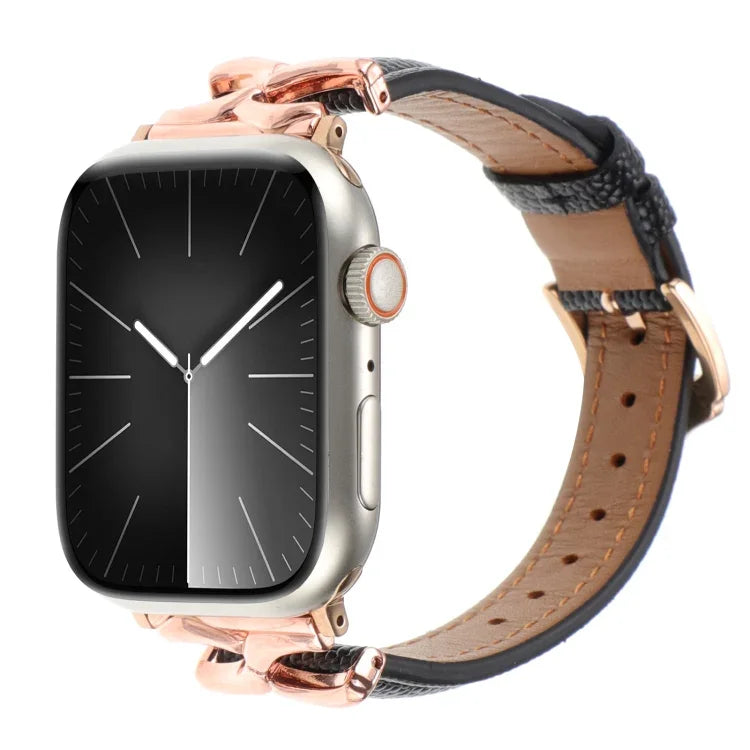 X-förmiges Armband aus echtem Leder mit Punktmuster, passend für Apple Watch 46 mm / 49 mm / 45 mm / 44 mm und 42 mm / 41 mm / 40 mm / 38 mm