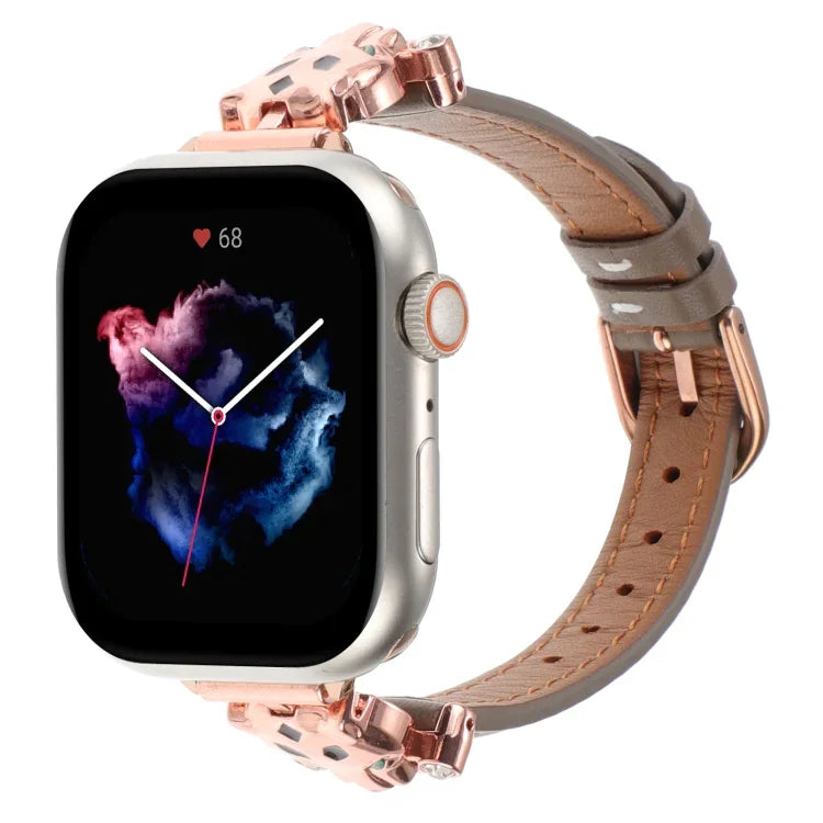 Echtes Lederarmband mit Leopardenkopf-Motiv, passend für Apple Watch 46 mm / 49 mm / 45 mm / 44 mm und 42 mm / 41 mm / 40 mm / 38 mm