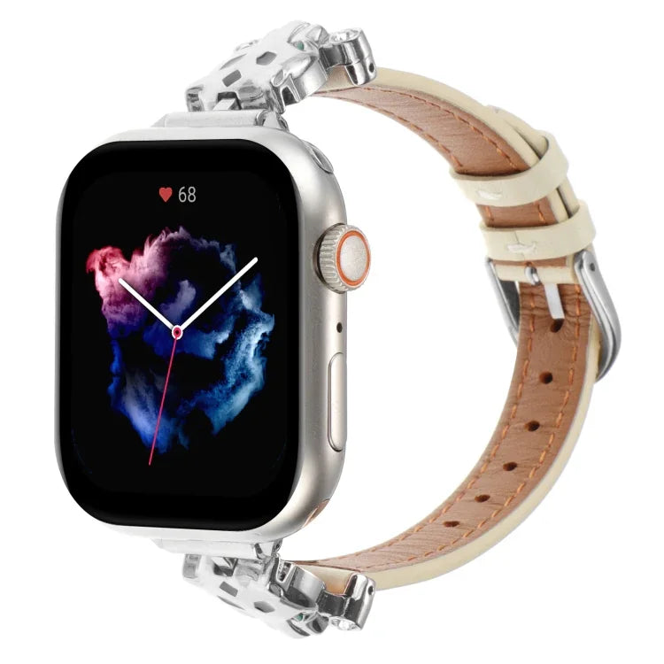 Echtes Lederarmband mit Leopardenkopf-Motiv, passend für Apple Watch 46 mm / 49 mm / 45 mm / 44 mm und 42 mm / 41 mm / 40 mm / 38 mm