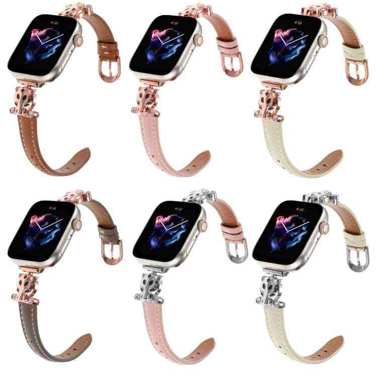 Echtes Lederarmband mit Leopardenkopf-Motiv, passend für Apple Watch 46 mm / 49 mm / 45 mm / 44 mm und 42 mm / 41 mm / 40 mm / 38 mm