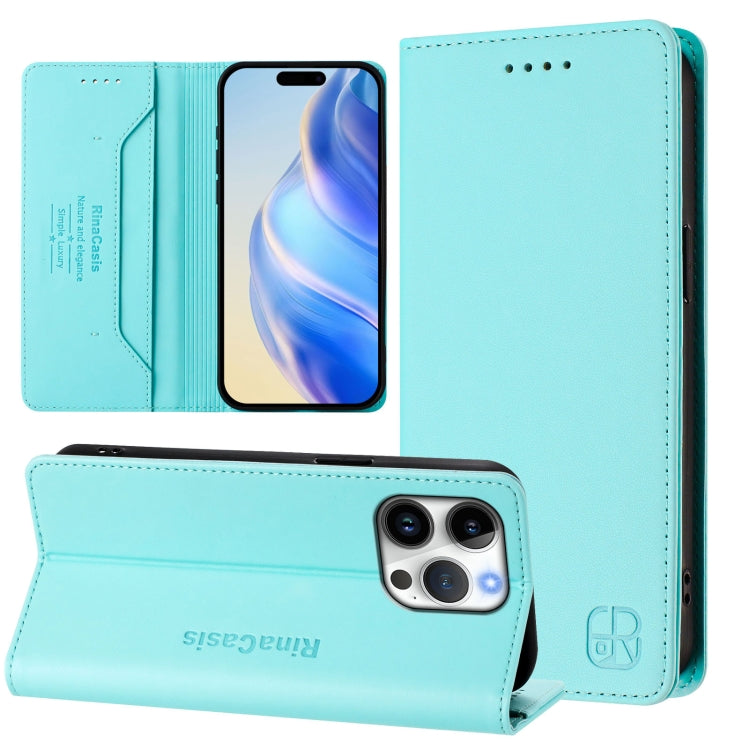 RC01 Zweifach gefaltete magnetische Saug-RFID-Leder-Handyhülle, für iPhone 16 Pro, für iPhone 16 Plus, für iPhone 16, für iPhone 15 Pro Max, für iPhone 15 Pro, für iPhone 15 Plus