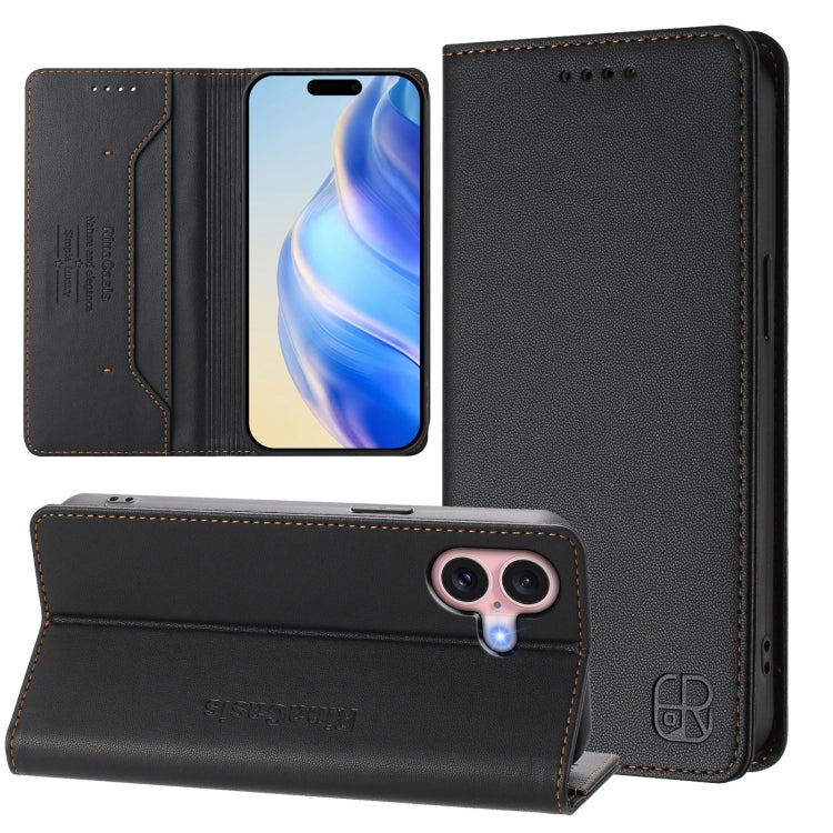 RC01 Zweifach gefaltete magnetische Saug-RFID-Leder-Handyhülle, für iPhone 16 Pro, für iPhone 16 Plus, für iPhone 16, für iPhone 15 Pro Max, für iPhone 15 Pro, für iPhone 15 Plus