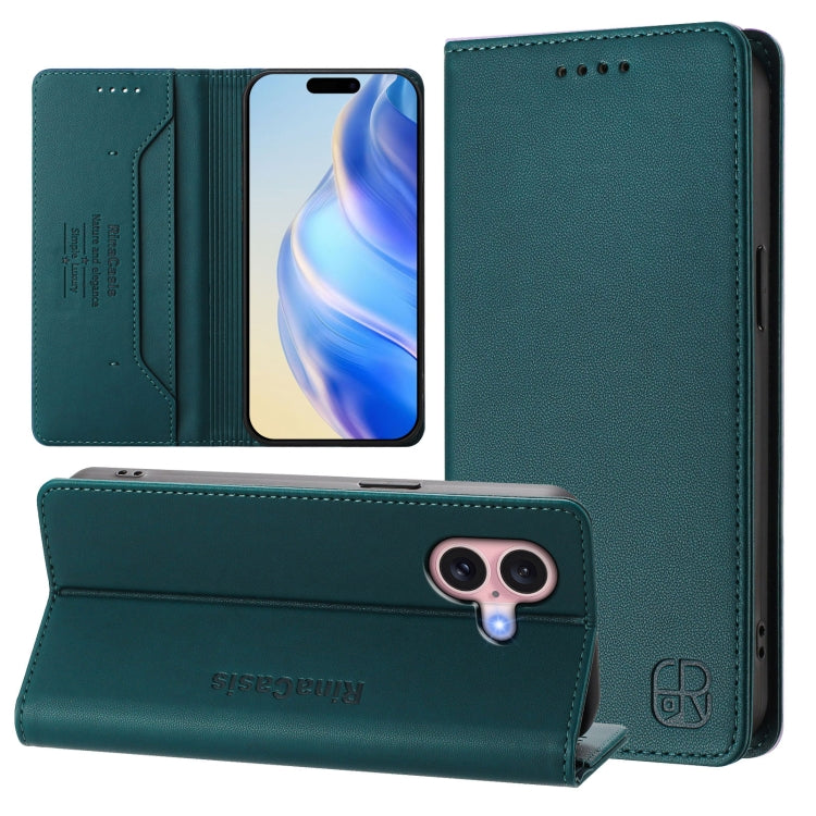 RC01 Zweifach gefaltete magnetische Saug-RFID-Leder-Handyhülle, für iPhone 16 Pro, für iPhone 16 Plus, für iPhone 16, für iPhone 15 Pro Max, für iPhone 15 Pro, für iPhone 15 Plus
