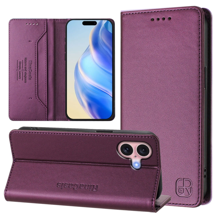RC01 Zweifach gefaltete magnetische Saug-RFID-Leder-Handyhülle, für iPhone 16 Pro, für iPhone 16 Plus, für iPhone 16, für iPhone 15 Pro Max, für iPhone 15 Pro, für iPhone 15 Plus