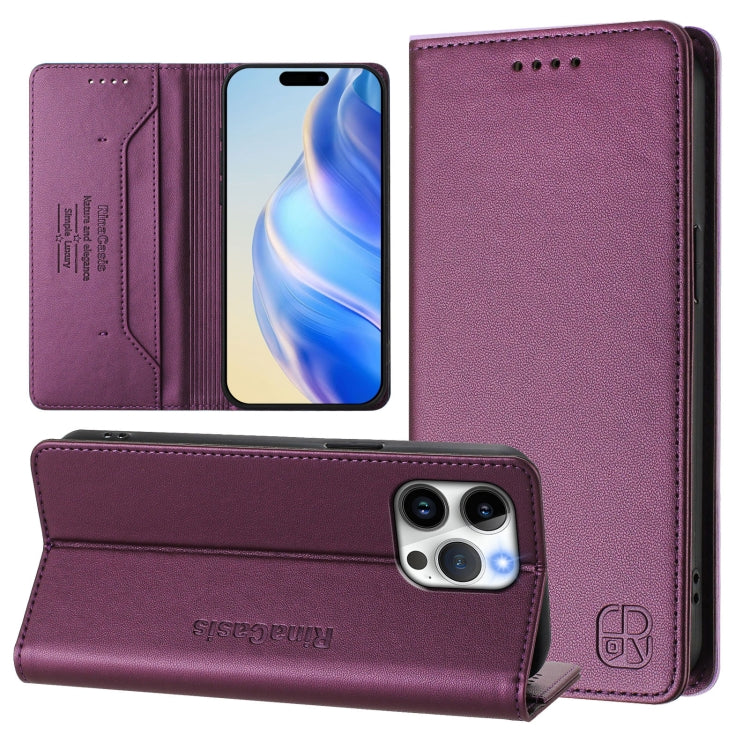RC01 Zweifach gefaltete magnetische Saug-RFID-Leder-Handyhülle, für iPhone 16 Pro, für iPhone 16 Plus, für iPhone 16, für iPhone 15 Pro Max, für iPhone 15 Pro, für iPhone 15 Plus