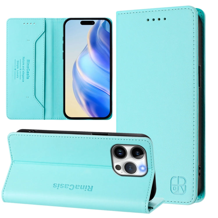 RC01 Zweifach gefaltete magnetische Saug-RFID-Leder-Handyhülle, für iPhone 16 Pro, für iPhone 16 Plus, für iPhone 16, für iPhone 15 Pro Max, für iPhone 15 Pro, für iPhone 15 Plus