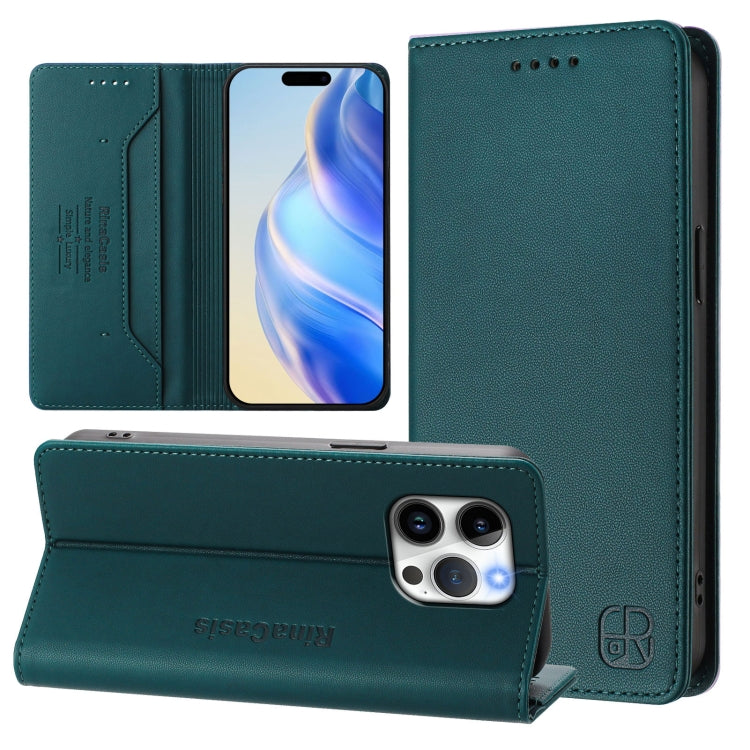 RC01 Zweifach gefaltete magnetische Saug-RFID-Leder-Handyhülle, für iPhone 16 Pro, für iPhone 16 Plus, für iPhone 16, für iPhone 15 Pro Max, für iPhone 15 Pro, für iPhone 15 Plus