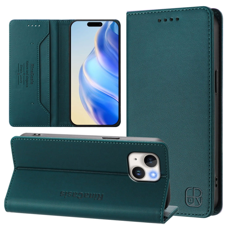 RC01 Zweifach gefaltete magnetische Saug-RFID-Leder-Handyhülle, für iPhone 16 Pro, für iPhone 16 Plus, für iPhone 16, für iPhone 15 Pro Max, für iPhone 15 Pro, für iPhone 15 Plus