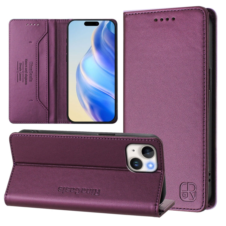 RC01 Zweifach gefaltete magnetische Saug-RFID-Leder-Handyhülle, für iPhone 16 Pro, für iPhone 16 Plus, für iPhone 16, für iPhone 15 Pro Max, für iPhone 15 Pro, für iPhone 15 Plus