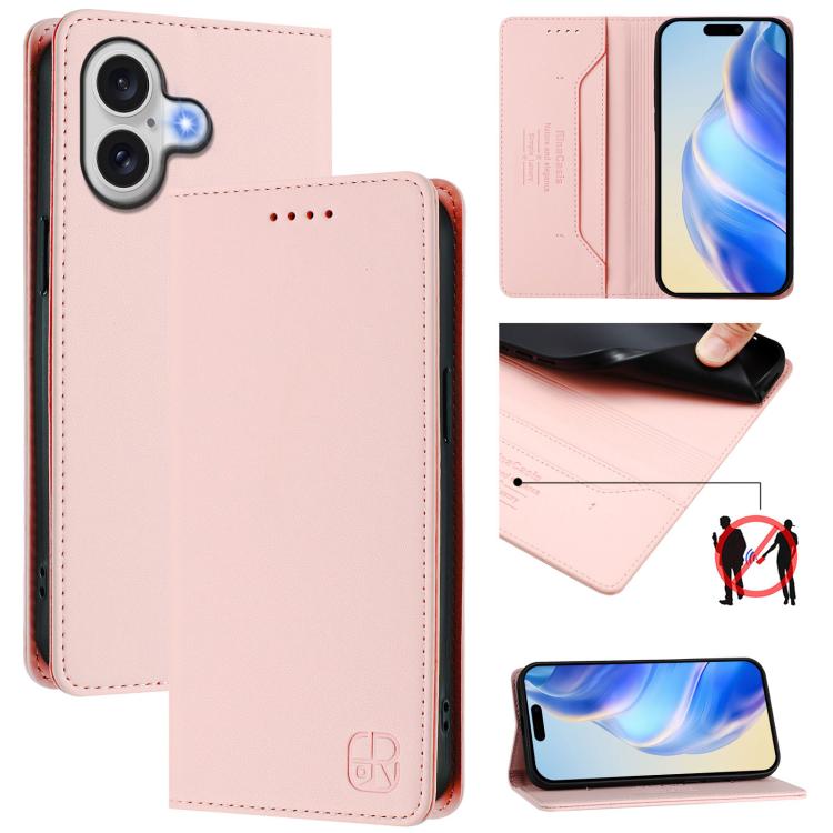 RC01 Dual-Folded Magnetic Suction RFID Leather Phone Case, For iPhone 17e / 16e, For iPhone 17 Pro Max, For iPhone 17 Pro, For iPhone 17, For iPhone Air, For iPhone 16 Pro Max