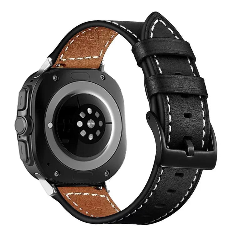 Schwarzes Armband aus echtem Leder mit Dornschließe, passend für Samsung Galaxy Watch Ultra 47 mm / Ultra 2025
