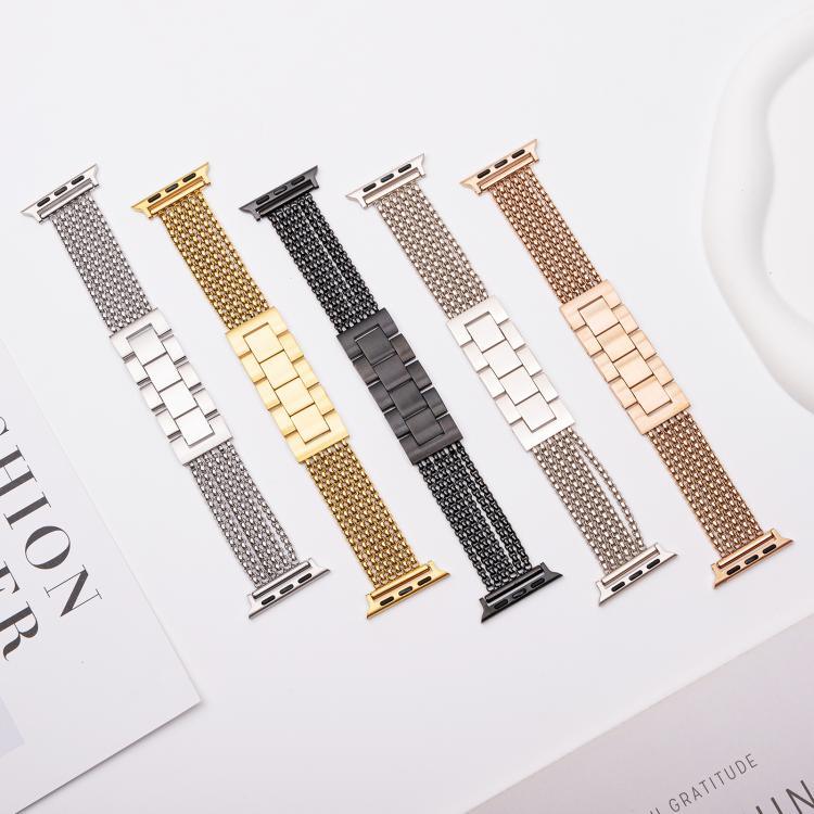 6-reihiges Edelstahl-Uhrenarmband, passend für Apple Watch 46 mm / 49 mm / 45 mm / 44 mm und 42 mm / 41 mm / 40 mm / 38 mm