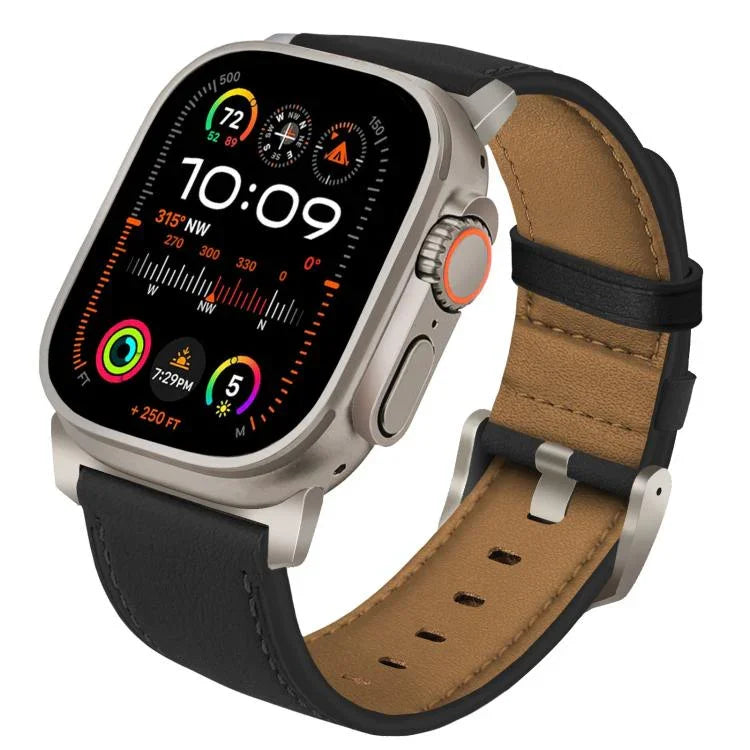 Uhrenarmband aus echtem Nappa-Leder mit Titan-Dornschließe, passend für Apple Watch 46 mm / 49 mm / 45 mm / 44 mm