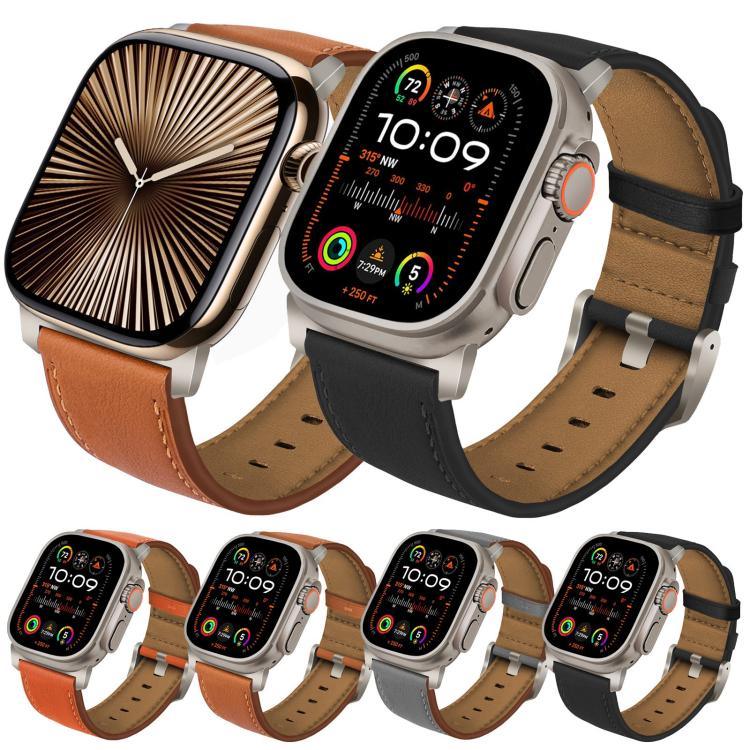 Uhrenarmband aus echtem Nappa-Leder mit Titan-Dornschließe, passend für Apple Watch 46 mm / 49 mm / 45 mm / 44 mm