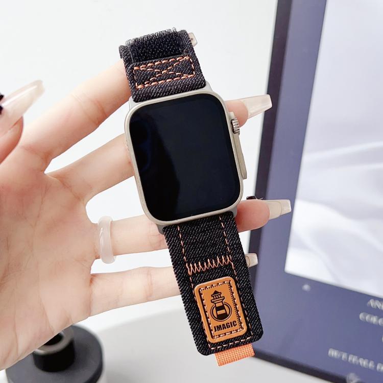 Uhrenarmband aus Denim-Nylon mit Klettverschluss, passend für Apple Watch 46 mm / 49 mm / 45 mm / 44 mm und 42 mm / 41 mm / 40 mm / 38 mm
