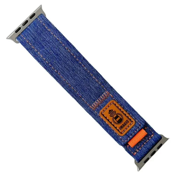 Uhrenarmband aus Denim-Nylon mit Klettverschluss, passend für Apple Watch 46 mm / 49 mm / 45 mm / 44 mm und 42 mm / 41 mm / 40 mm / 38 mm
