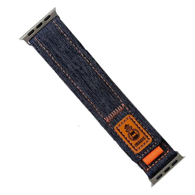 Uhrenarmband aus Denim-Nylon mit Klettverschluss, passend für Apple Watch 46 mm / 49 mm / 45 mm / 44 mm und 42 mm / 41 mm / 40 mm / 38 mm