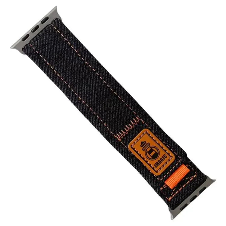 Uhrenarmband aus Denim-Nylon mit Klettverschluss, passend für Apple Watch 46 mm / 49 mm / 45 mm / 44 mm und 42 mm / 41 mm / 40 mm / 38 mm