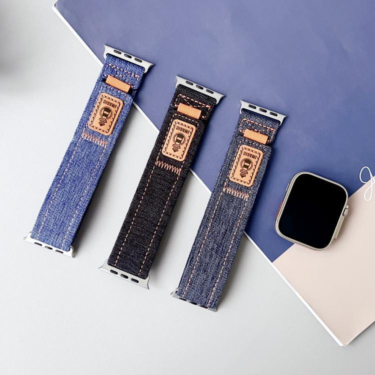 Uhrenarmband aus Denim-Nylon mit Klettverschluss, passend für Apple Watch 46 mm / 49 mm / 45 mm / 44 mm und 42 mm / 41 mm / 40 mm / 38 mm