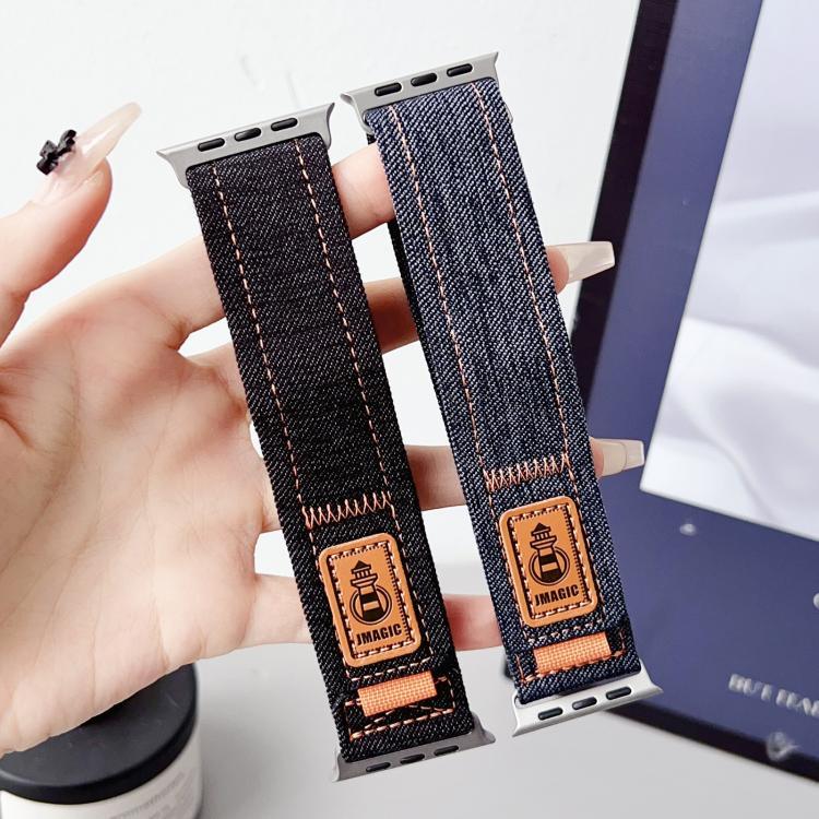 Uhrenarmband aus Denim-Nylon mit Klettverschluss, passend für Apple Watch 46 mm / 49 mm / 45 mm / 44 mm und 42 mm / 41 mm / 40 mm / 38 mm