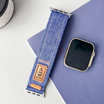 Uhrenarmband aus Denim-Nylon mit Klettverschluss, passend für Apple Watch 46 mm / 49 mm / 45 mm / 44 mm und 42 mm / 41 mm / 40 mm / 38 mm