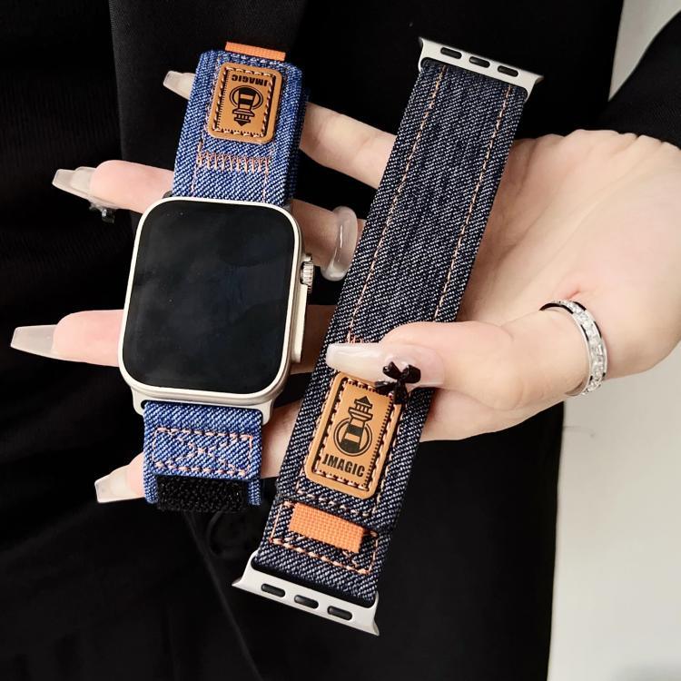 Uhrenarmband aus Denim-Nylon mit Klettverschluss, passend für Apple Watch 46 mm / 49 mm / 45 mm / 44 mm und 42 mm / 41 mm / 40 mm / 38 mm