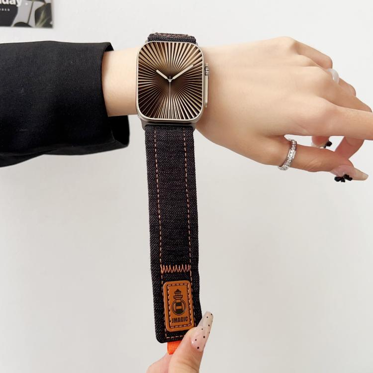 Uhrenarmband aus Denim-Nylon mit Klettverschluss, passend für Apple Watch 46 mm / 49 mm / 45 mm / 44 mm und 42 mm / 41 mm / 40 mm / 38 mm