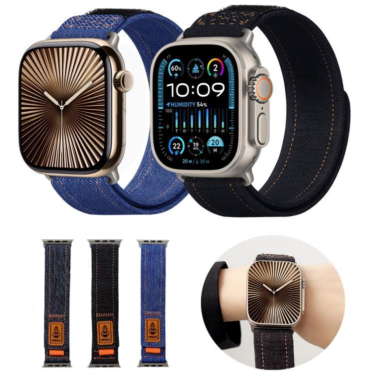 Uhrenarmband aus Denim-Nylon mit Klettverschluss, passend für Apple Watch 46 mm / 49 mm / 45 mm / 44 mm und 42 mm / 41 mm / 40 mm / 38 mm