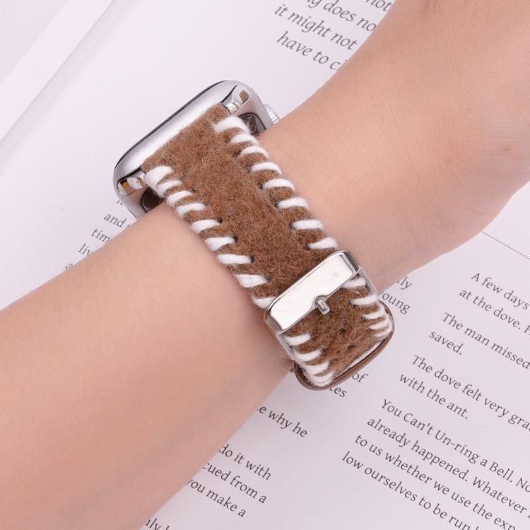 Retro-Uhrenarmband aus genähter Wolle und echtem Leder, passend für Apple Watch 46 mm / 49 mm / 45 mm / 44 mm und 42 mm / 41 mm / 40 mm / 38 mm
