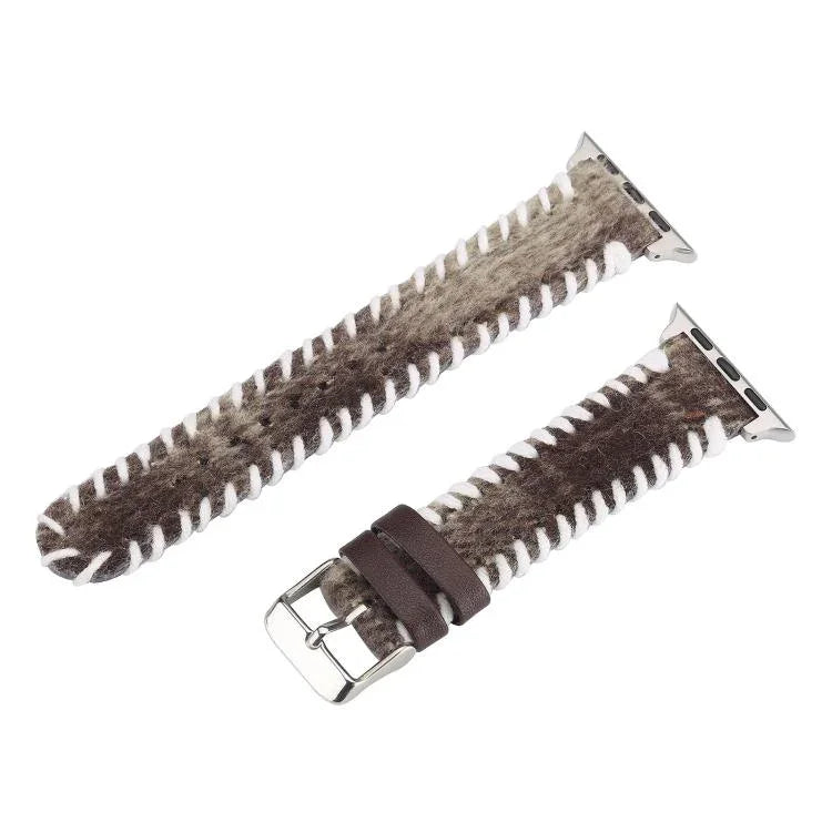 Retro-Uhrenarmband aus genähter Wolle und echtem Leder, passend für Apple Watch 46 mm / 49 mm / 45 mm / 44 mm und 42 mm / 41 mm / 40 mm / 38 mm