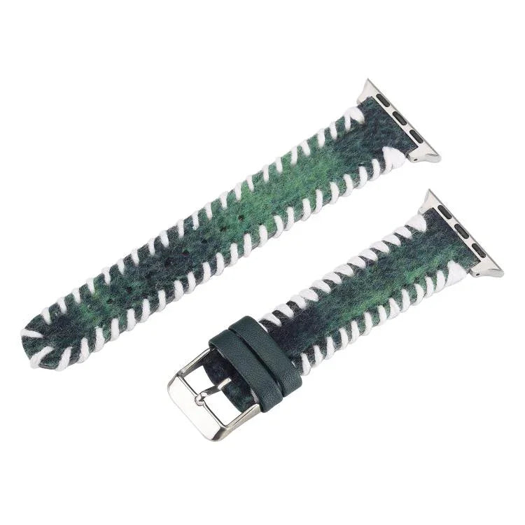 Retro-Uhrenarmband aus genähter Wolle und echtem Leder, passend für Apple Watch 46 mm / 49 mm / 45 mm / 44 mm und 42 mm / 41 mm / 40 mm / 38 mm