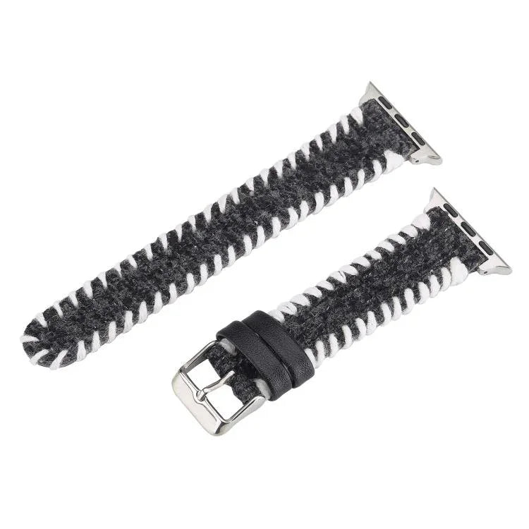 Retro-Uhrenarmband aus genähter Wolle und echtem Leder, passend für Apple Watch 46 mm / 49 mm / 45 mm / 44 mm und 42 mm / 41 mm / 40 mm / 38 mm