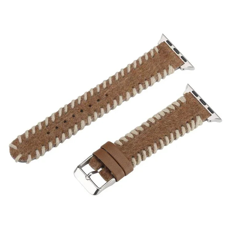 Retro-Uhrenarmband aus genähter Wolle und echtem Leder, passend für Apple Watch 46 mm / 49 mm / 45 mm / 44 mm und 42 mm / 41 mm / 40 mm / 38 mm