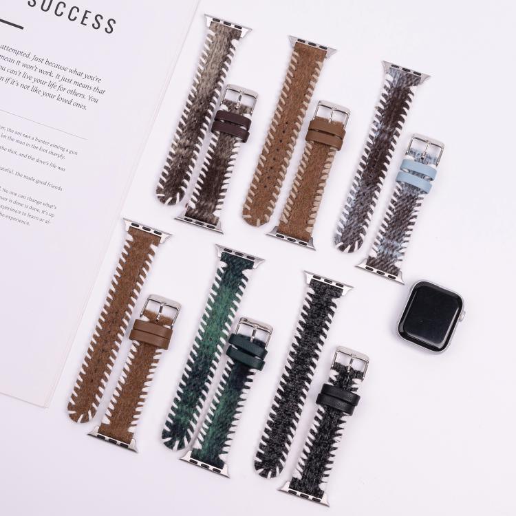 Retro-Uhrenarmband aus genähter Wolle und echtem Leder, passend für Apple Watch 46 mm / 49 mm / 45 mm / 44 mm und 42 mm / 41 mm / 40 mm / 38 mm