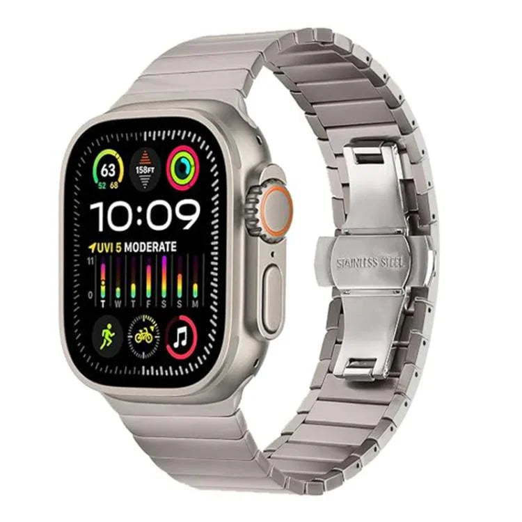 Armband aus Titanlegierung mit Faltschließe und einem Dorn, passend für Apple Watch 46 mm / 49 mm / 45 mm / 44 mm