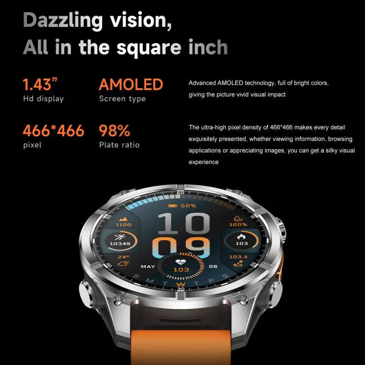 HD300 1,43 Zoll AMOLED-Display, Silikonarmband, Sport-Smartwatch mit Unterstützung für Blutsauerstoffmessung