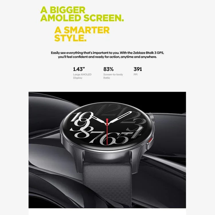 Zeblaze Btalk 3 GPS Smartwatch mit 1,43 Zoll HD AMOLED-Display, Gesundheits- und Fitness-Funktion, unterstützt Bluetooth-Anrufe