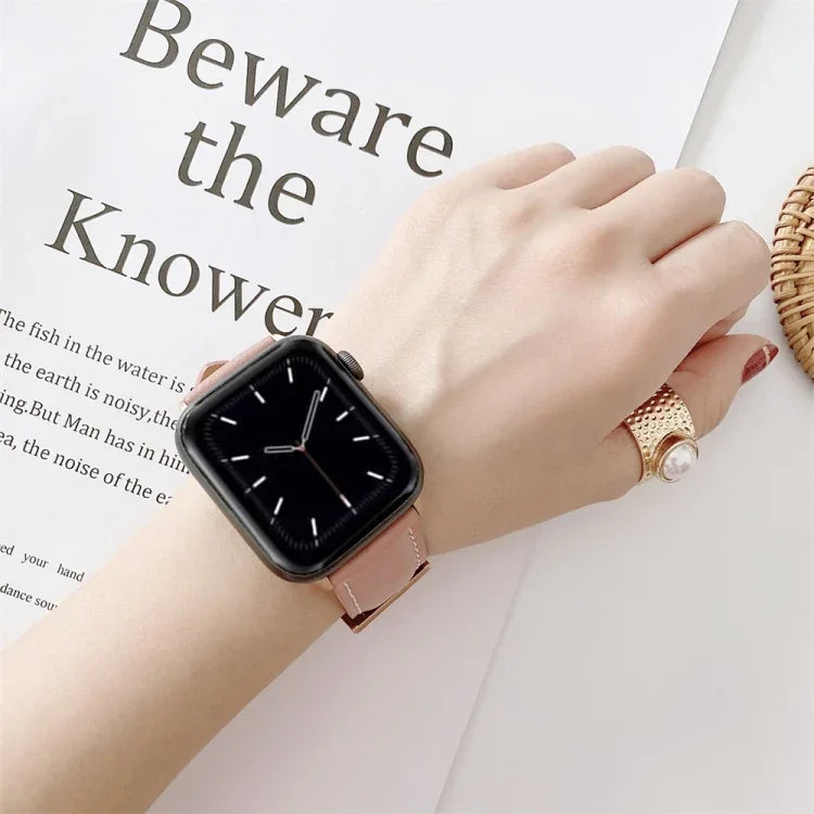 Uhrenarmband aus Leder mit V-förmigen Nähten, für Apple Watch 5 & 4 44 mm / 3 & 2 & 1 42 mm, für Apple Watch Series 8&7 41 mm / SE 2&6&SE&5&4 40 mm / 3&2&1 38 mm, für Apple Watch Series 7 41 mm / 6 & SE & 5 & 4 40 mm / 3 & 2 & 1 38 mm