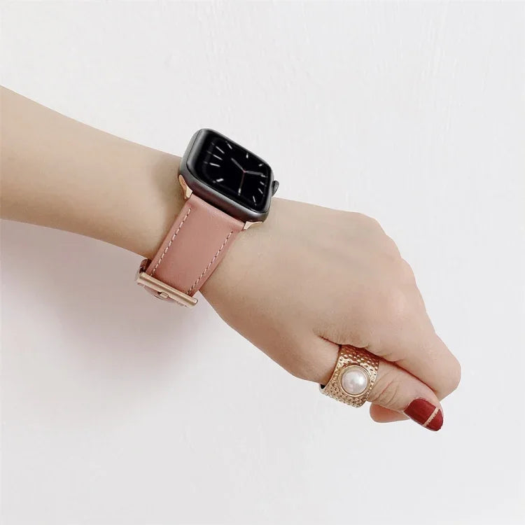 Uhrenarmband aus Leder mit V-förmigen Nähten, für Apple Watch 5 & 4 44 mm / 3 & 2 & 1 42 mm, für Apple Watch Series 8&7 41 mm / SE 2&6&SE&5&4 40 mm / 3&2&1 38 mm, für Apple Watch Series 7 41 mm / 6 & SE & 5 & 4 40 mm / 3 & 2 & 1 38 mm