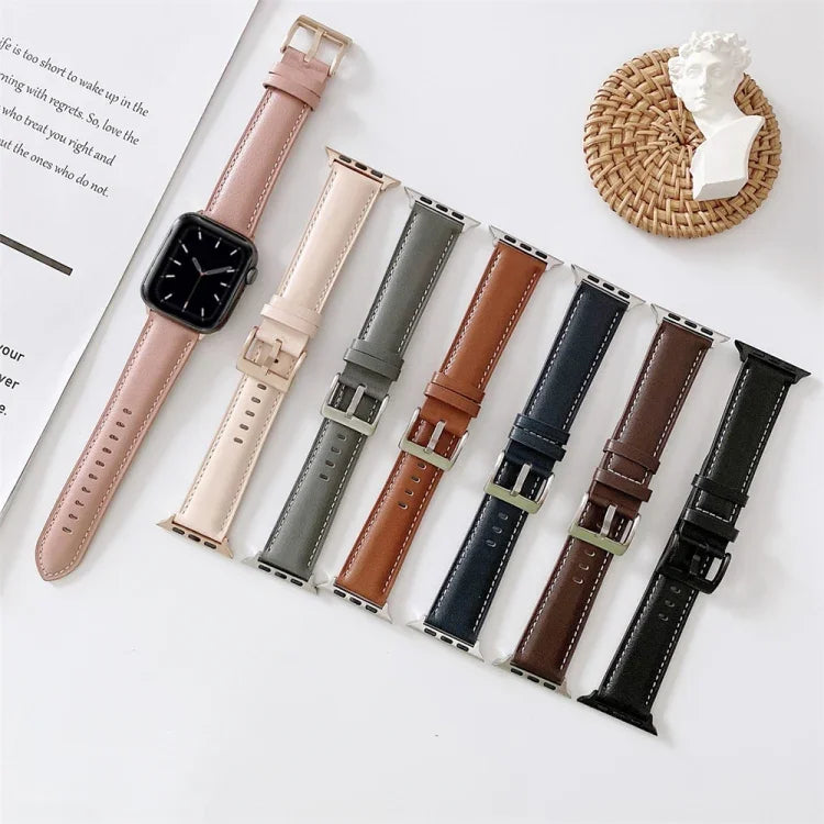 Uhrenarmband aus Leder mit V-förmigen Nähten, für Apple Watch 5 & 4 44 mm / 3 & 2 & 1 42 mm, für Apple Watch Series 8&7 41 mm / SE 2&6&SE&5&4 40 mm / 3&2&1 38 mm, für Apple Watch Series 7 41 mm / 6 & SE & 5 & 4 40 mm / 3 & 2 & 1 38 mm