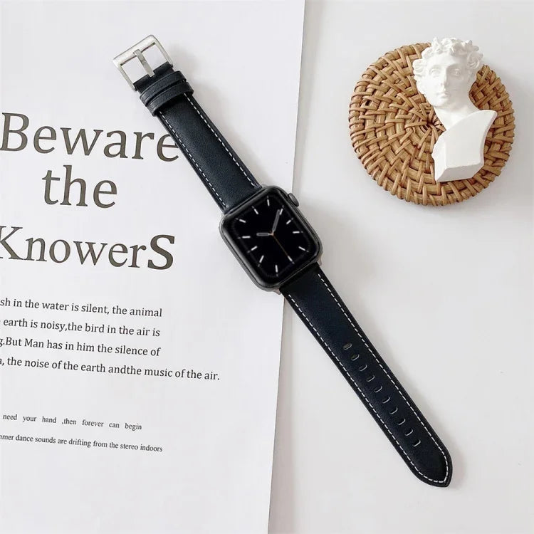 Uhrenarmband aus Leder mit V-förmigen Nähten, für Apple Watch 5 & 4 44 mm / 3 & 2 & 1 42 mm, für Apple Watch Series 8&7 41 mm / SE 2&6&SE&5&4 40 mm / 3&2&1 38 mm, für Apple Watch Series 7 41 mm / 6 & SE & 5 & 4 40 mm / 3 & 2 & 1 38 mm