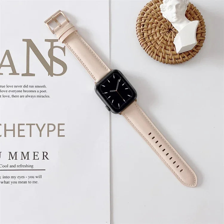 Uhrenarmband aus Leder mit V-förmigen Nähten, für Apple Watch 5 & 4 44 mm / 3 & 2 & 1 42 mm, für Apple Watch Series 8&7 41 mm / SE 2&6&SE&5&4 40 mm / 3&2&1 38 mm, für Apple Watch Series 7 41 mm / 6 & SE & 5 & 4 40 mm / 3 & 2 & 1 38 mm