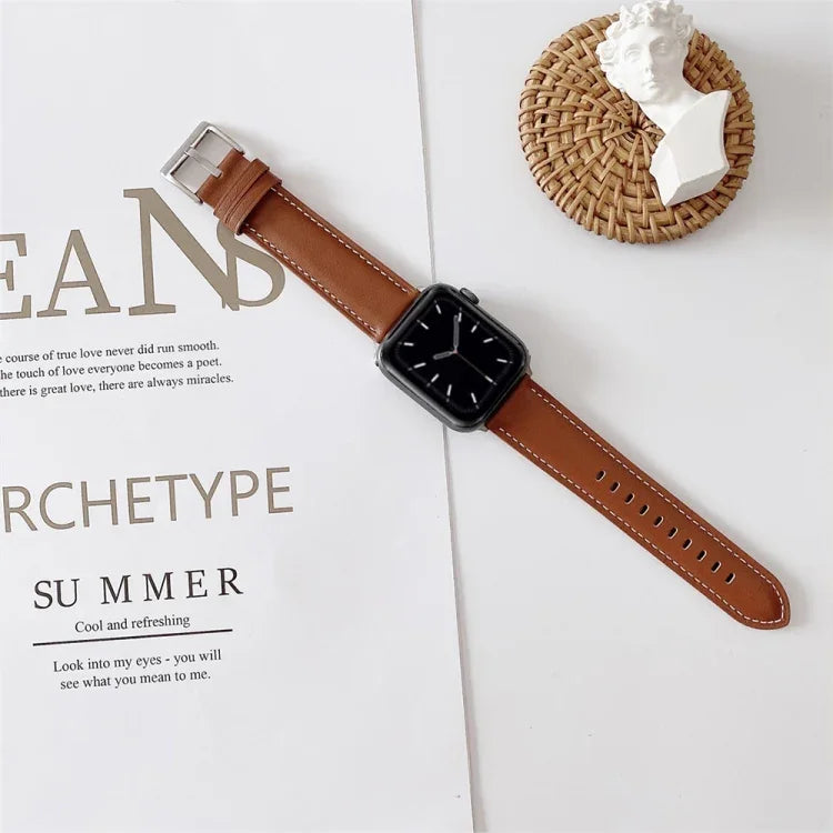 Uhrenarmband aus Leder mit V-förmigen Nähten, für Apple Watch 5 & 4 44 mm / 3 & 2 & 1 42 mm, für Apple Watch Series 8&7 41 mm / SE 2&6&SE&5&4 40 mm / 3&2&1 38 mm, für Apple Watch Series 7 41 mm / 6 & SE & 5 & 4 40 mm / 3 & 2 & 1 38 mm