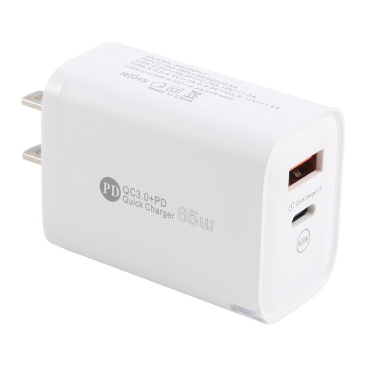 AR-PD12 65W QC3.0 USB und USB-C / Typ-C PD Schnellladegerät, US-Stecker