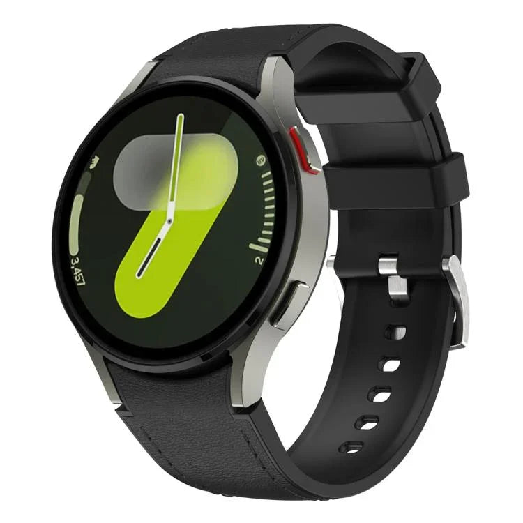 Silbernes Armband aus Leder und Silikon mit Dornschließe, passend für Samsung Galaxy Watch 7 / 6 / 5 / 4