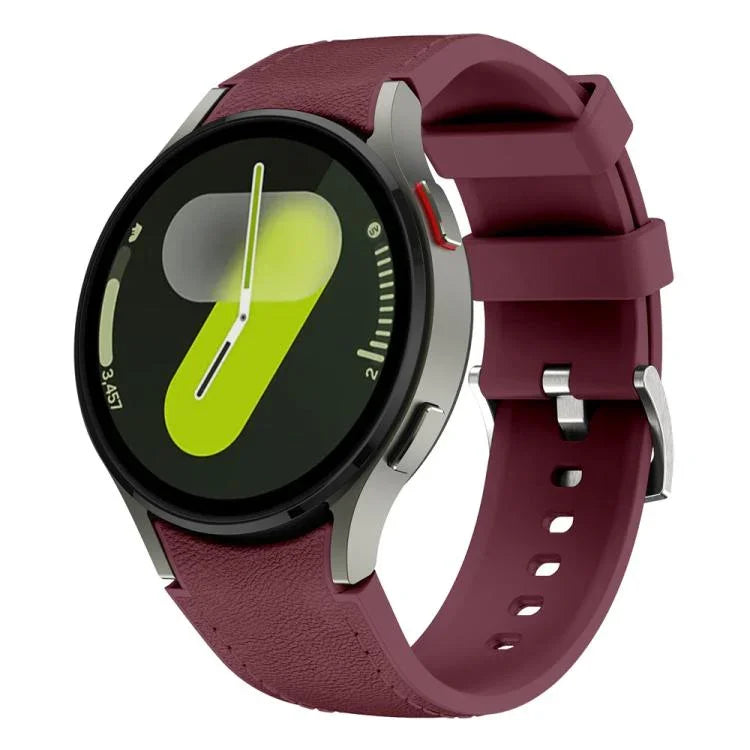 Silbernes Armband aus Leder und Silikon mit Dornschließe, passend für Samsung Galaxy Watch 7 / 6 / 5 / 4